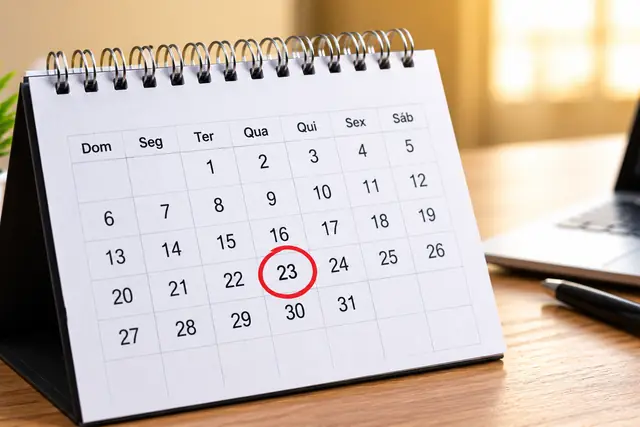 Calendário de mesa com uma data marcada em vermelho
